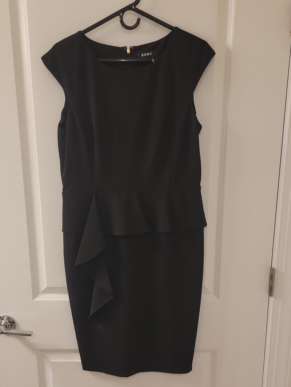 DKNY Black Sleeveless Peplum Midi Dress